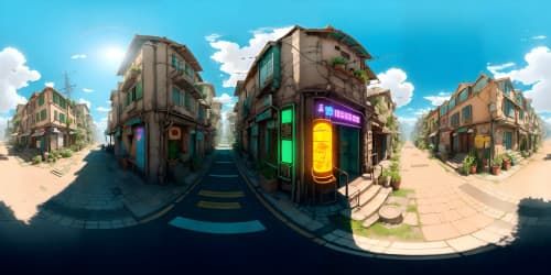 cyberpunk town sunny day