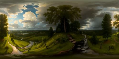 sky view Masterpiece quality VR360, ultra high-res. Stormy sky, deluge of rain, dark night. Tree canopy panorama, hillside forest, swept in rain. Immersive VR360 view, great expanse of overridden night sky.