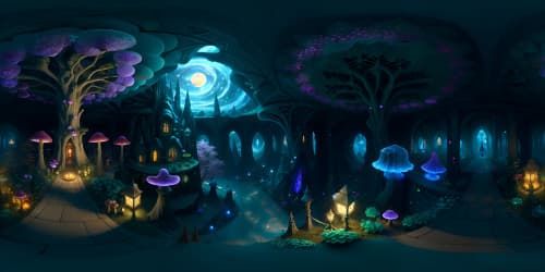 bioluminescence, hyperrealism, crystals, crystalization, cave, mushrooms, big crystals, green, red