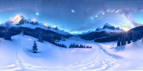 snow capped mountain top during a blizzard with distant evergreen trees