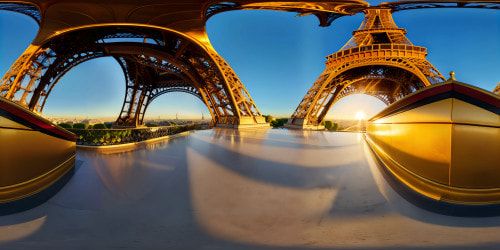 First-floor view of the Eiffel Tower, impeccable architectural details, flawless metalwork, gleaming under golden sunlight, breathtaking Parisian cityscape below, ultra high-definition, a true masterpiece captured in vivid detail.