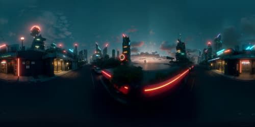 city skyline at night redlight district neon lights oceanfront ocean front sky view