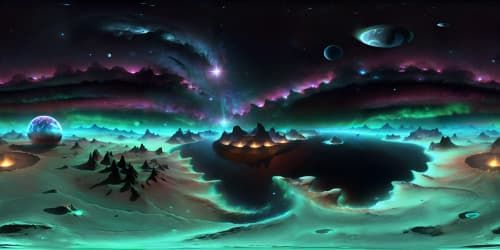 VR360 lunar scape, ultra-high resolution, meticulously detailed craters, vast abyss of black cosmos, star-freckled canopy, Moon's silvery iridescence, VR360 vista of Earth's azure-green globe in the void.