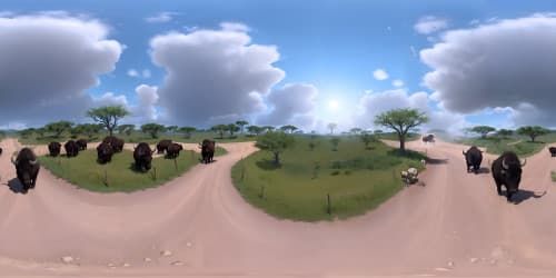 running herd of buffalo on great plains