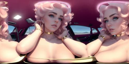 photorealistic, best quality, masterpiece, ultra high res, trio of distinct mature princesses_wearing white fur coats_wearing pink garments_wearing gold hoop earrings_wearing sparkling pink lip gloss_one has blue eyes_distinct hair color_they are squatting_close up of armpit_wearing gold bracelets