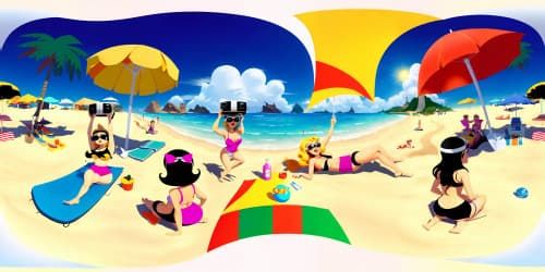 WOMEN AT THE BEACH WEARING SWIMSUITS  