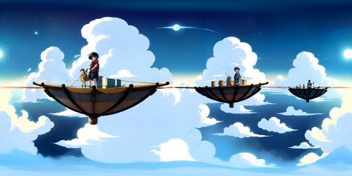 Men reference omitted. VR360 ultra-high res, dynamic sky hues, myriad star clusters, best quality masterwork. Lush, ethereal clouds for a surreal touch. Use of fantasy digital art style, intense color palette, intricate texture detailing to create visually immersive, painterly VR360 spectacle.
