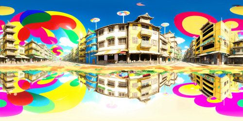 Brazilian Rio carnival, VR360 view. Samba parade, vibrant floats, feathered headdresses. Sequined costumes sparkling, confetti shower. Cobblestone streets, colonial architecture. Ultra-high-resolution, masterpiece quality. Rich, dynamic colors. Pixar-style animation, sunlit glow enveloping the scene.