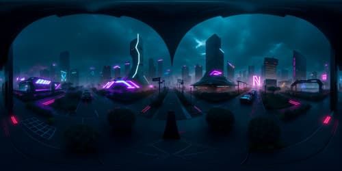 VR360 masterpiece, ultra high-res skyline, saturated, neon glow, steamy atmosphere, crystalline raindrops, majestic skyscrapers, twinkling reflections. VR360 view, cascading light trails, sheer glass architecture, fantasy-inspired, cyberpunk aesthetic.