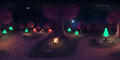 very dark night sky in the forest with light bugs