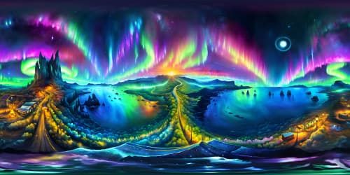 VR360 view of a celestial artistry, pulsating auroras, comets zigzagging. Star-studded canvas, ultra-high-res twinkling galaxies. Masterpiece constellation design, VR360 apex artistry. Style: Hyperrealistic, meticulous detail, photographic precision.