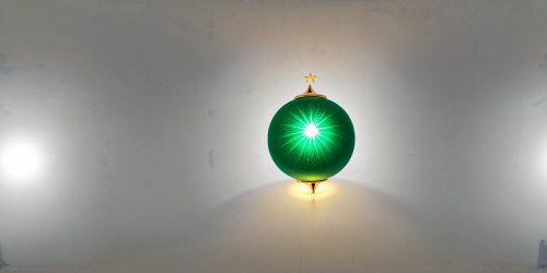 above space, inside an emerald globe with just one super bright golden star in front.