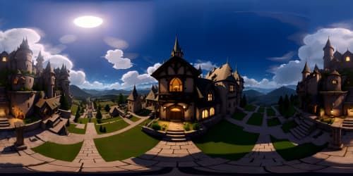five flying pigs with castle in the sky at night