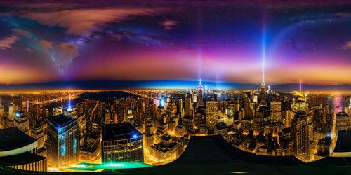 Glistening under the moonlit sky, a miniature rooftop perched atop a towering New York City skyscraper offers a dizzying view of the sprawling urban jungle below, the glittering city lights forming a mesmerizing tapestry with the twinkling stars above, all captured in stunning ultra-high resolution detail.