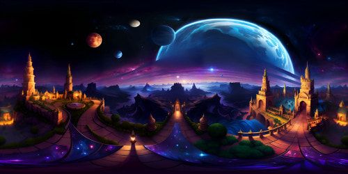 VR360 panorama: Remarkable cosmic galaxy, stars twinkling, mega supernovae, elements of contrasting nebula dust, infinite celestial expanse. Style: Ultra-high resolution, sharp detailing, vibrancy, artistically rich. Optimal VR360 viewing: ultra finesse, masterpiece quality.