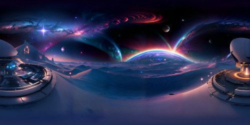 VR360 scene, ultra high res masterpiece, stunning interstellar expanse, multicolored space nebulae, radiant celestial bodies, sparkling star clusters. Style: hyperrealism, meticulous detailing, fine art quality. Perfect for VR360 exploration, celestial majesty.