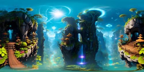 VR360 view, Pandora from Avatar, lush greenery, towering trees, luminescent plants, ethereal bioluminescence, dreamlike, exotic, glowing flora, surreal art style, ultra-high res details, masterpiece textures