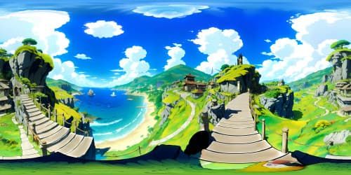 Masterpiece landscape, ultra-high resolution, intricate patterns, vivid color blend, ambient light splashes. VR360 breathtaking view, fantasy-art style, crystal-like clarity. VR360 surreal-realism blend, scintillating panorama.