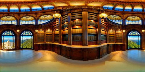 A pristine, flawless library adorned with towering bookshelves, intricate carvings, vintage globes, stained glass windows, and elegant chandeliers under a warm, golden afternoon light, an immaculate paradise for book lovers, captured in ultra high resolution, every detail a work of art.
