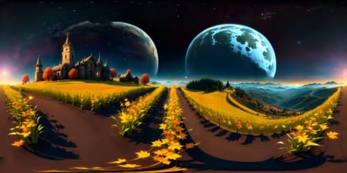 infinite corn field at night autumn leaves on the hillside skyview