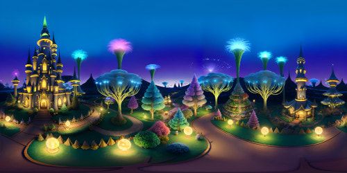 VR360 fairy wonderland, pixie dust trails, majestic, glowing toadstools. Ultra high-res, dreamlike hues. Luminescent flora, grand, towering willows. Animated, Pixar-style, radiant moonlight. VR360 fusion of fantasy art, high-quality masterpiece. Brilliant, captivating.