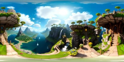 "Rivendell masterpiece in VR360, elfin architecture, waterfalls cascading, lush green canopy, glinting silver structures, fairytale serenity. High-resolution fantasy art, impeccable quality, vibrant colors. Ultra-detailed VR360 elven realm, dazzling under twilight's glow."