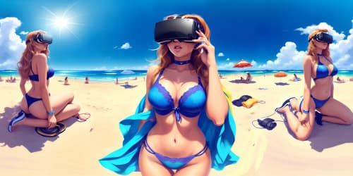 WOMEN AT THE BEACH WEARING SWIMSUITS 
