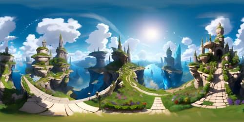 Masterpiece quality, ultra-high resolution, VR360 nature scene. Lush wild forests, crystal-clear waterfalls, towering ancient trees, vibrant wildflowers. Pixar-style rendering, realism with a touch of fantasy.