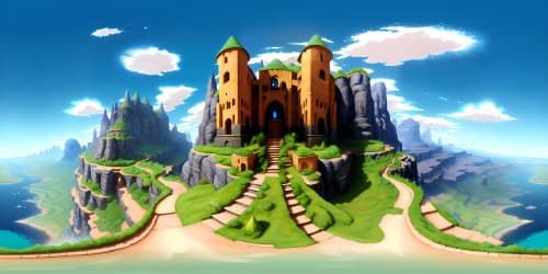 VR360 artistry: portal in ultra high-res, opening on 'Tears of the Kingdom' realm. Neoclassical style, intricate, baroque detailing. VR360 perspective: lush, tear-shaped gemstones raining from sky, castle outlines, crystalline waterfalls.