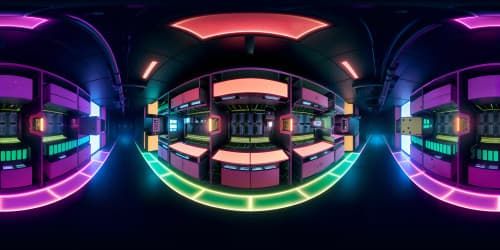 Masterpiece VR360 data center, VR360 ultra-high res view, endless ocean of server racks, maze of elaborate networking switches. Metallic gloss, LED galaxy, neon flares. VR360 encounter, pixel-art infused, cyberpunk palette fusion.