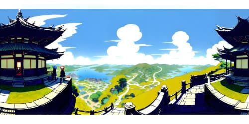 VR360 scene, une ninja on an ancient pagoda rooftop, panoramic views of midnight city beneath, intricate design, ultra-high resolution, high-quality texture, VR360 visual masterpiece, anime-style rendering