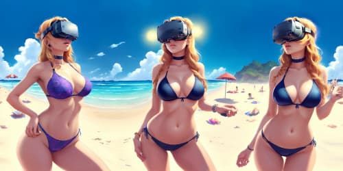  WOMEN AT THE BEACH WEARING SWIMSUITS 