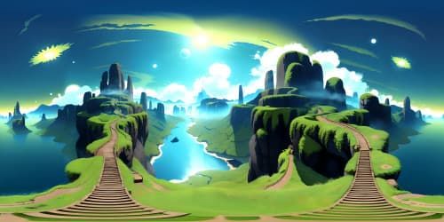 Ultra-high resolution VR360, Chinese ink style masterpiece. Misty clouds, traditional, classic. Solitary boat, tranquil river, cold hues. VR360 focus on expansive sky, subtle foreground, boat drifting in mist.