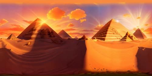 Ultra high-resolution VR360, Egyptian Pyramids masterpiece, perfect light-shadow play, intricate hieroglyphs, monumental sphinx in foreground, golden sunset backdrop, Pixar-style rendering.