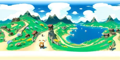 Wakfu-inspired VR360 ice-capped mountain vistas. Immaculate alpine peaks, untouched fantasy landscapes, magnificent panorama. VR360 perspective, ultra-high-resolution, exceptional aesthetic quality.
