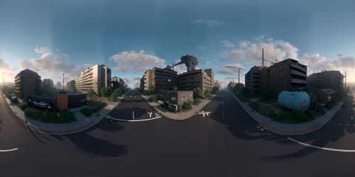 post apocalyptic city ruins at night with burning trash cans in the distance skyview