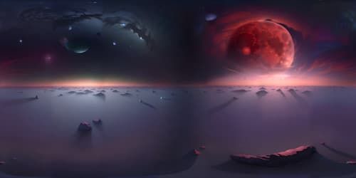 a red moon with a lot of blue and green stars in the sky galaxy