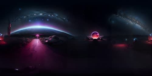 Masterpiece VR360 space journey, hyperrealistic rendering, cosmos exploration. Ultra high-res nebulae, star clusters, interstellar elegance. Milky-way splendor, distant galaxies, VR360 supernova spectacle. Surreal cosmic hues, hyperrealism meets digital painting, VR360 cosmos vista.