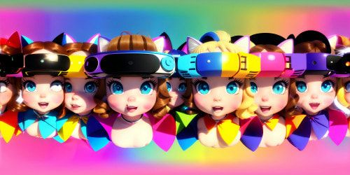 five princesses wearing pink leotards one woman has blue eyes two of the women are blonde they are squatting spread arms above their heads close up of armpit cat ears