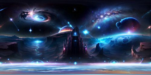 Exquisite VR360 panorama, luminescent marble pillars piercing cloud canvas, kinetic energy orbs in prismatic burst. Earth fragments suspended mid-air, iridescent lighting. Surreal art-inspired VR360, floating exotic mineral shards, majestic and grand in detail. Ultra-high res cosmos, myriad twinkling stars, cosmic nebula horizon. Overhead, colossal spaceship, aesthetic elegance, surrounded by levitating mountains. Masterful shadow-play and light reflections, ultra-quality VR360 immersion.