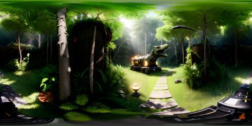T-Rex camping heavy rain jungle