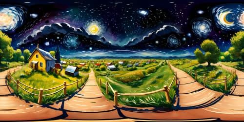 Vincent van gogh, starry night, outdoor, countryside, dark fields, with a girl dancing