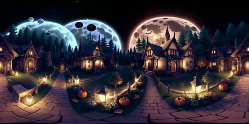 halloween town autumn leaves fall harvest colored lights at night full moon skyview