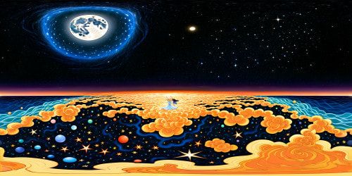 Expansive celestial tapestry adorned with a myriad of shimmering stars, dancing galaxies, and a radiant full moon set against an infinite obsidian sky, a flawless masterpiece rendered in unparalleled ultra-high resolution.