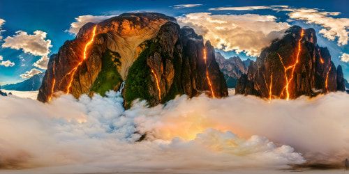 Expansive Dragonball world with flawless, intricate landscapes, vibrant energy blasts amidst towering mountains, stunningly detailed, larger-than-life battles under a fiery, dynamic sky.