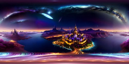 VR360 ultra-high res masterpiece scene, celestial canvas adorned with lustrous constellations. Colors bloom in kaleidoscopic patterns, pastel swirls against cobalt-blue abyss. VR360 fantasy art style, ethereal, breathtakingly detailed, dreamlike tranquility. Exceptional elegance, exquisite precision.