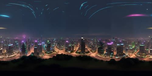 high quality realistic futuistic night city skyline view, night sky