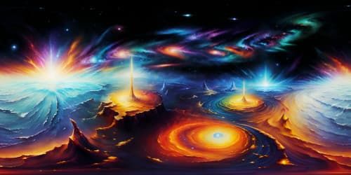 Masterpiece VR360, deep-space perspective. Ultra HD resolution, luminous stars, distant orbiting planets, shadowed moons. Spectacular nebulas, complex galaxies.