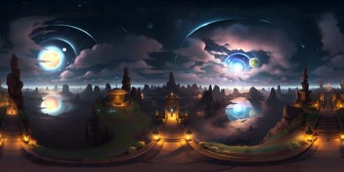 a scenic view of giant brown mountains in the clouds topped with snow at night. 