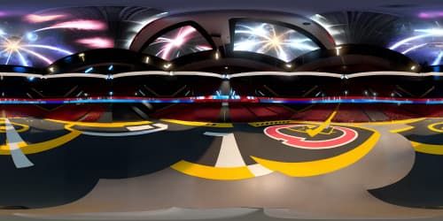 Masterpiece quality, massive WWE arena, meticulously detailed ring center, vast audience seats, towering Titan-Tron, VR360 ultra-high-resolution, VR360 immersive stadium experience, style: Photorealistic.